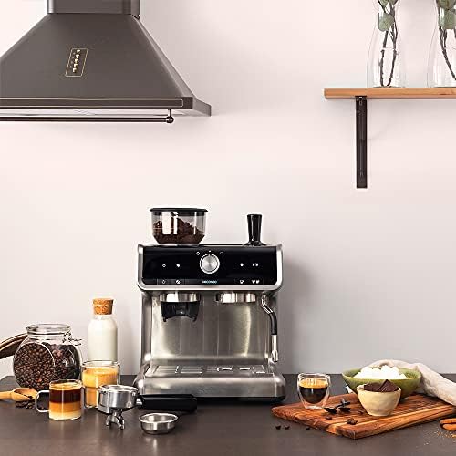 Cecotec Cafetera Express con Brazo Power Espresso Acero Negro para Baristas |5 L Depósito Agua 1550 W Theroblock Molinil