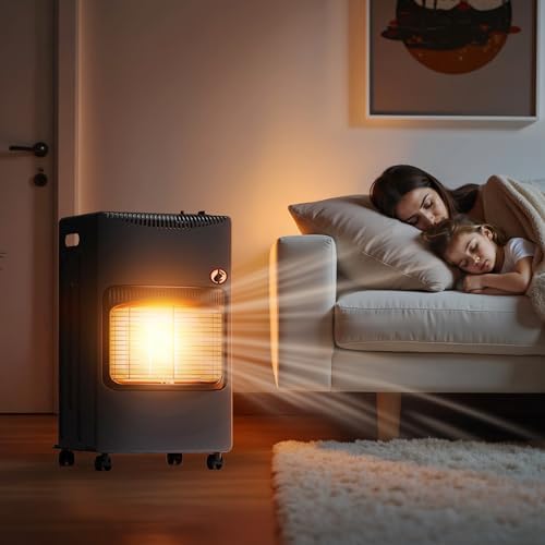  Estufa de gas WilTec 4,2 kW portátil: calefactor para hogar seguro con ruedas y infrarrojos
| Estufa de gas portátil Wi