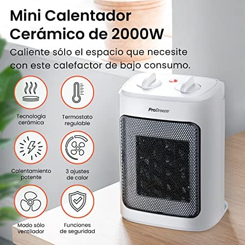  Calentador Pro Breeze Blanco para Casa y Oficina
| Pequeño Calefactor Cerámico Pro Breeze 2000 W - Dormitorio o Escrito