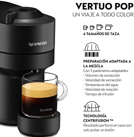 "Cafetera Nespresso De'Longhi Vertuo Pop ENV90.B Negro Regaliz, Máquina de Cápsulas Automática, Set de Bienvenida Inclui