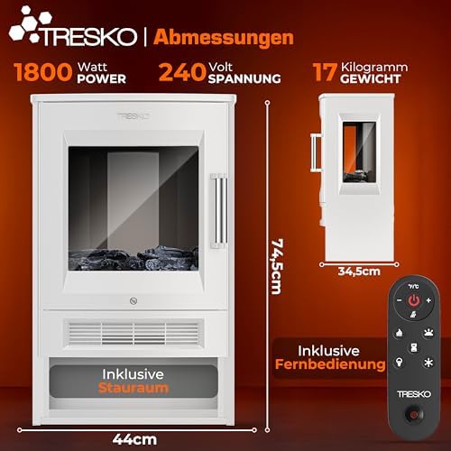  TRESKO Chimenea eléctrica 1800W WiFi & Mando, Calefacción Smart Home
| TRESKO Chimenea eléctrica Efecto Llama LED y Pan